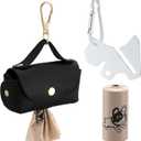 Affrolling 5 Pcs Leather Dog Poop Bag Holder Christmas Include 45 Scented Poop Bags Dispenser Cute for Travel Walking Dog Park and Outdoor Use(Black)