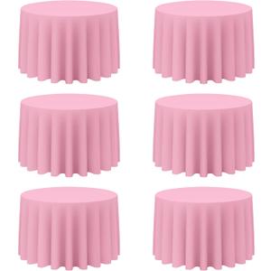 BRILLMAX 6 Pack Pink Round Tablecloths 108 Inch for 48” Tables - 150 GSM Polyester Fabric, Floor Length Drop, Water, Stain & Wrinkle Resistant Cloth Cover for Wedding Reception Banquet Dining