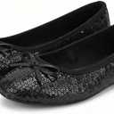 Women's Foldable Ballet Flats – Portable Flat Shoes for Travel and Wedding that Fit in Your Purse (XXL, Black Sequin)