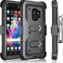 Galaxy S9 Plus Case, Samsung Galaxy S9 Plus Holster Clip, Tekcoo [Tshell] Shock Absorbing [Coal Black] Secure Swivel Locking Belt Defender Heavy Full Body Kickstand Carrying Tank Armor Cases Cover