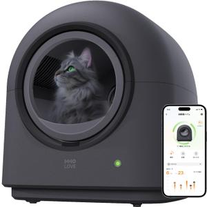 HHOLOVE TYPro Self Cleaning Cat Litter Box Automatic Hands-Free Smart Robot self Cleaning Cat Litter Box for Multiple Cats with APP Control Safe with Litter Mat Waste Bags and Deodorizer Dark Grey