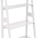 Amazon Basics Ladder Bookshelf Organizer, 5-Tier, Solid Rubberwood Frame, White Finish, 14D x 24.8W x 70.1H in