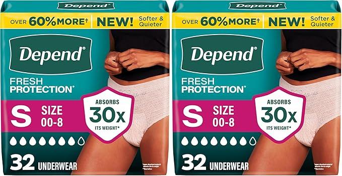 Depend Incontinence Underwear, Women, Small, 64 Count | Maximum Protection | Blush | Disposable