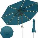 10FT Solar Lighted Patio Umbrella, Outdoor Table Market Umbrellas with Push Button Tilt and Crank, 32 LED Lights, 8 Sturdy Ribs, UV-Resistant for Deck, Garden, Pool