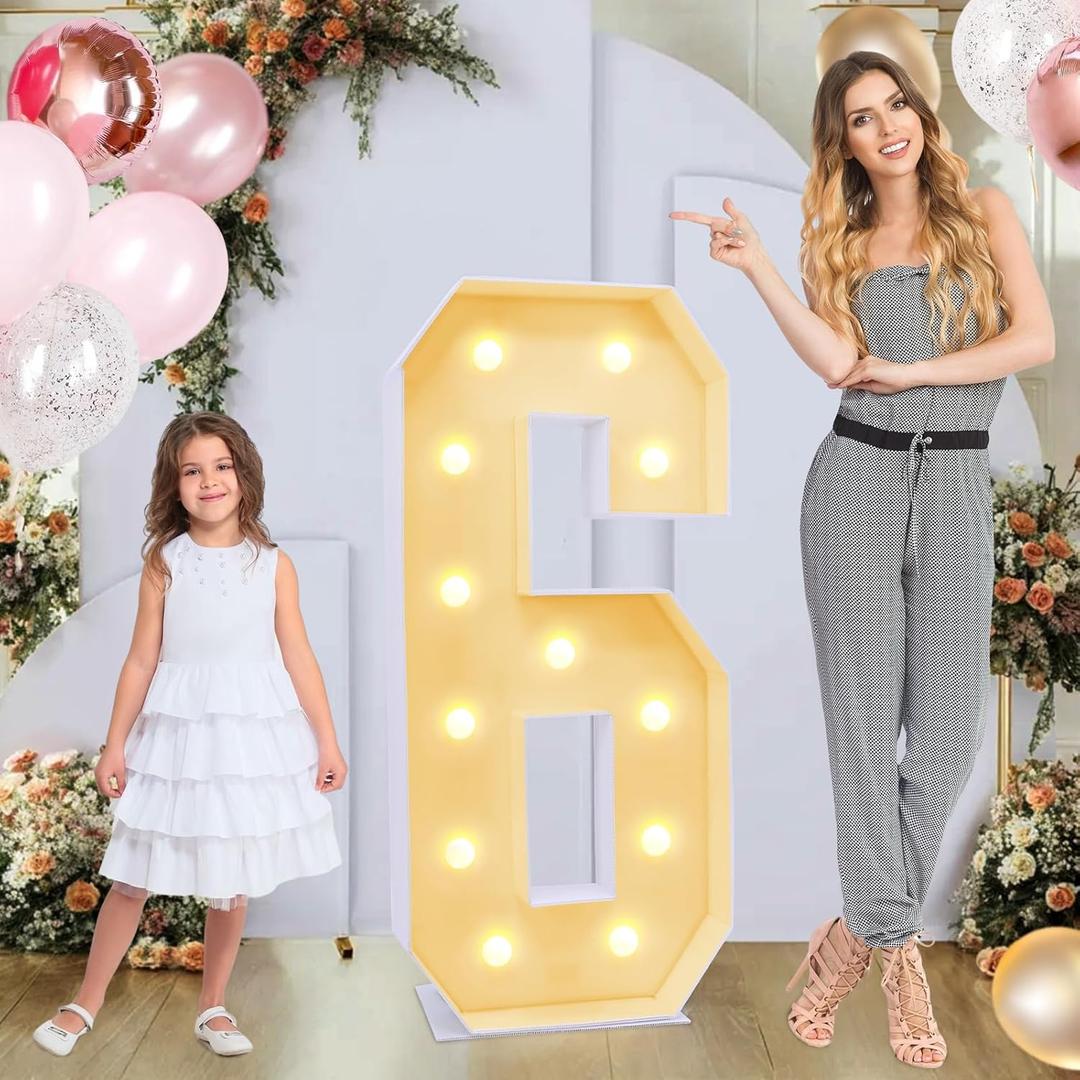 4ft Marquee for Numbers 6, Multifunctional Marquee for Numbers 4 Feet Tall, Number 6 Light up Number, Light up Numbers for Party Decorations, Birthday, Anniversary Party Decor (Number 6)
