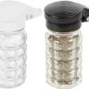 Tablecraft Moisture Proof Salt & Pepper Shakers - 1.5 Oz - Glass w/Black & White Lids Spring Loaded, No Clog, Set of 2