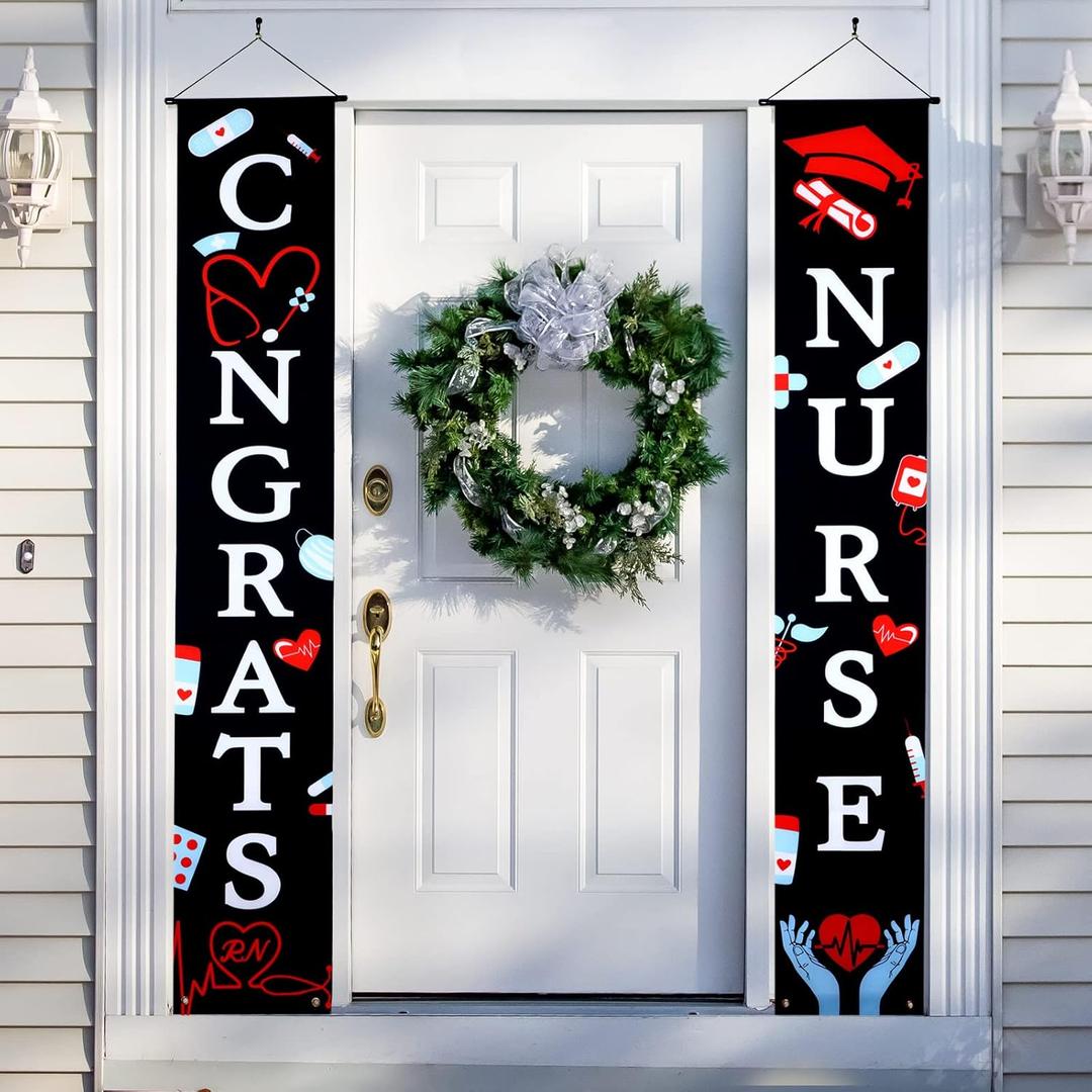 Breling Nurse Graduation Banner 2025 Congrats Nurse Banner Nursing School Graduation Decorations Cna Week Gifts Grad Porch Door Signs for Outdoor Indoor