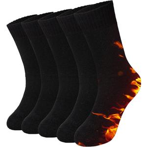 Josnown Thermal Warm Boot Socks for Women, 5 Pairs Winter Thick Cozy Hiking Crew Comfy Socks Full Cushioned, Size 5-10 (01-black*5)