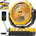 FRIZCOL 3-in-1 Camping Fan - Portable Fans Rechargeable - 24000mAh Battery Powered Fan with Light & Remote for Indoor, Outdoor, Tent, Travel, Fishing, Jobsite, Gifts for Men Dad Him - Yellow