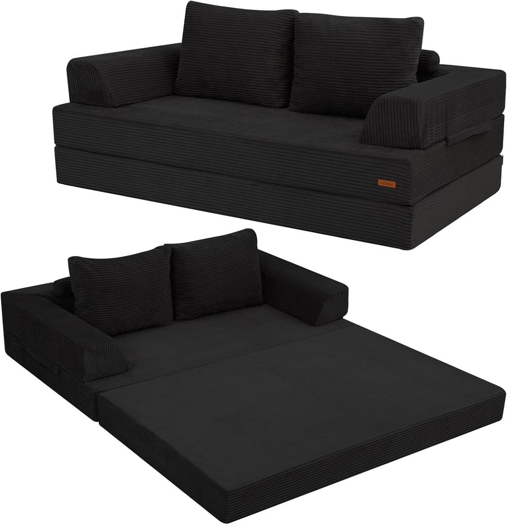 COMAX Futon Sofa Bed, Convertible Folding, Black | Futon Sofa Bed