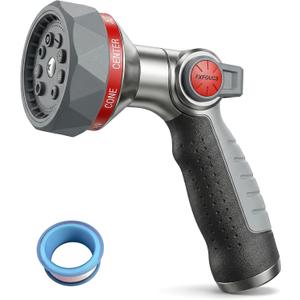 Garden Hose Nozzle Sprayer– this high heavy-duty metal spray nozzle offer 9 watering patterns for watering plants, lawns & gardens, washing cars, household cleaning and showering pets (Red-black)