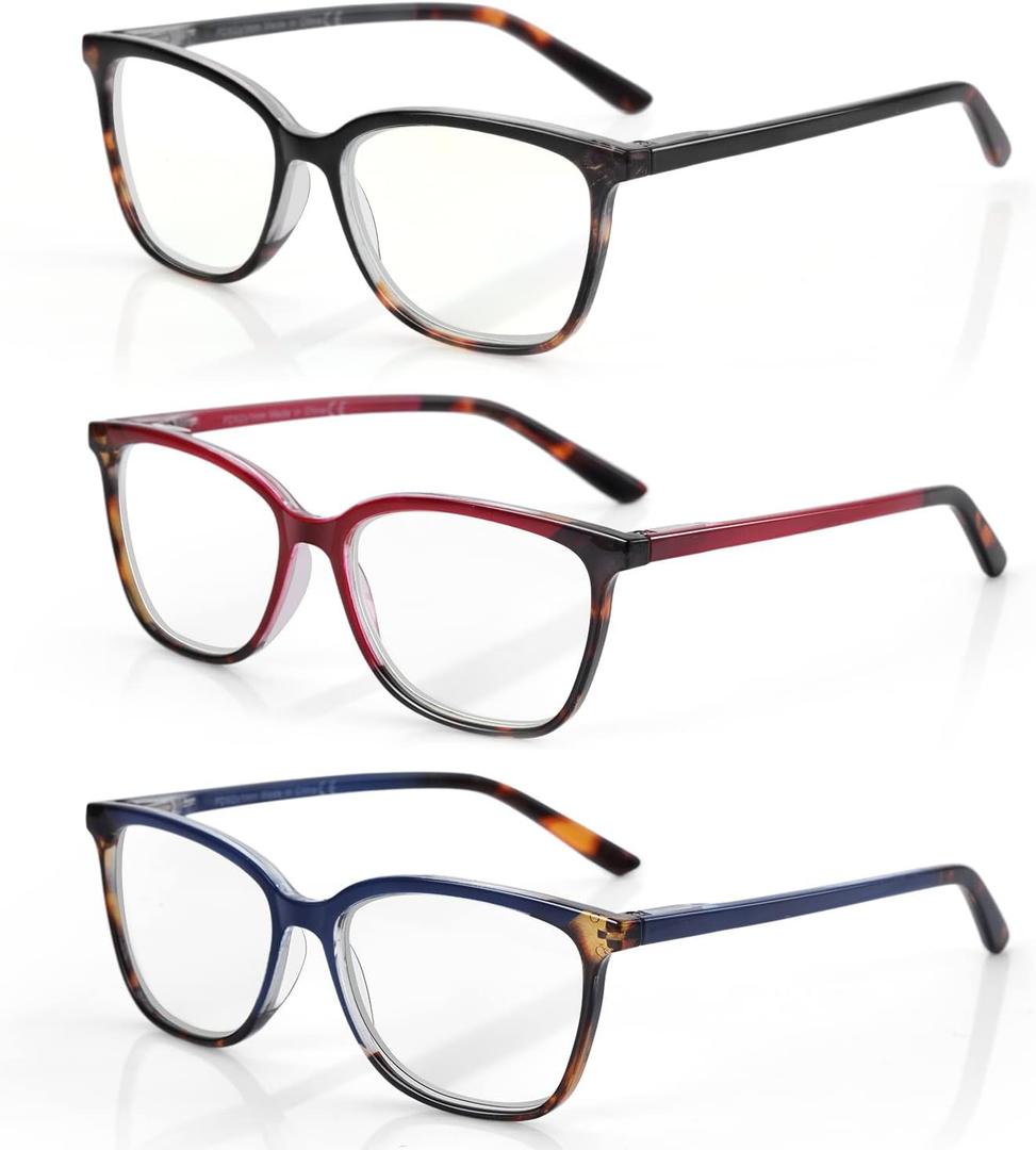 BLUEMOKY Blue Light Reading Glasses for Women 3 Pack Fashion Cat Eye Computer Glasses Bluelight Blocking Reader 1.75