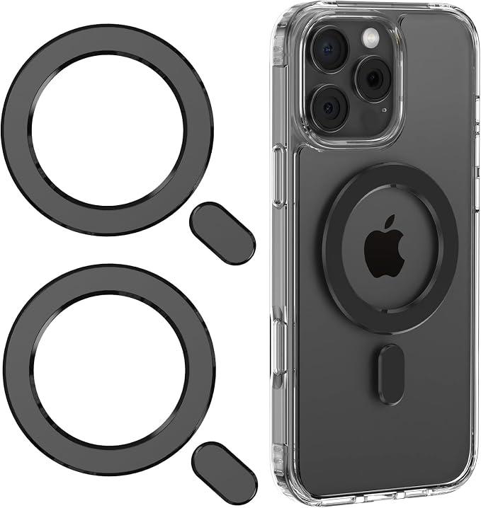 Universal MagSafe Ring, 2 PCS Magnet Sticker Magnetic Adapter Ring Compatible with Magsafe Accessories & Wireless Charging for iPhone 17/16/15/14/13/12 Pro Max Mini, Galaxy S25/S24/S23 (Black)