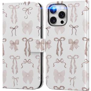 DEENAKIN for iPhone 15 Pro Max Wallet Case with Card Holder + Cash Clip, RFID-Blocking, Military-Grade Protection & UV-Printed Artwork, Magnetic Closure with Leather Stand - Delicate Bows