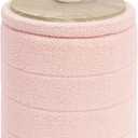 B FSOBEIIALEO Ottoman with Stroage, Round Sherpa Storage Ottoman Stool, Boucle Foot Rest 14.6"x14.6"x17.7"（Pink