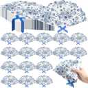 60 Pcs Blue Flower Plastic Hand Fans with Bow Bulk Wedding Favor Fans for Guests Gifts Plastic Chinoiserie Handheld Decorations for Mediterranean Bridal Shower Bridesmaid Party