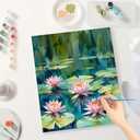 Flowers Paint by Numbers Kit for Adults - DIY Lotus Flowers on Water Painting on Canvas, Acrylic Paint Set, Suitable for Beginners, Nature Art for Home Decoration or Gifts(8X12IN Framed)