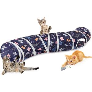 Glittme Cat Tunnel - S-Shape Peekaboo Cat Cave with Toys, Foldable Tubes for Indoor Pets