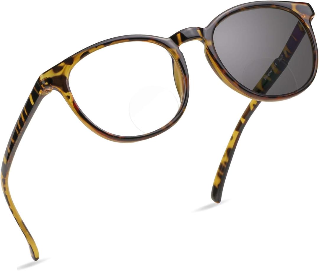 LifeArt Bifocal Reading Glasses, Transition Photochromic Dark Grey Sunglasses, Oval Frame, Computer Reading Glasses, Anti Glare (Tortoise, +0.00/+2.00 Magnification) (Sb_deja Vu_brown Tortoise)
