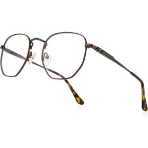 Classic Square Polygon Reading Glasses for Men Women Light Blocking Computer Readers Spring Hinge Metal Frame