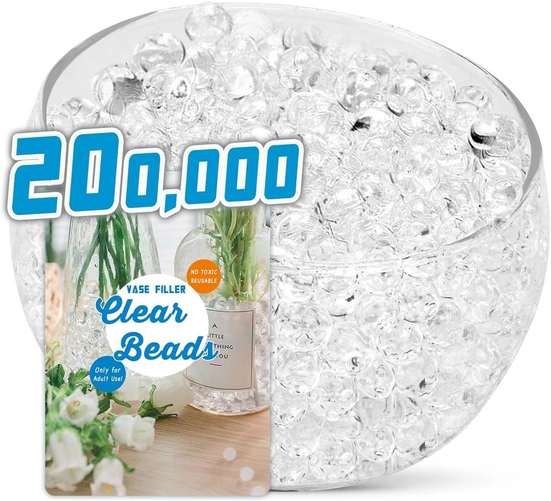 200,000 Pieces Clear Vase Filler Beads for Vase Filling Decoration, Floating Candles Centerpiece, Floral Arrangement Decor, Wedding Centerpiece, Soilless Planting. Only for Adult Use