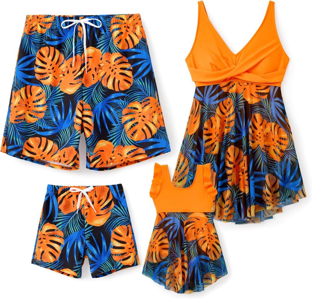 PATPAT Family Matching Summer Swimwear, Women One-Piece Swimsuit, Men Swim Trunks - Large , Boy Board Shorts, Girl Bathing Suit (Large, Orange Monstera Leaf) PATPAT Family Matching Summer Swimwear, Women One-Piece Swimsuit, Men Swim Trunks - Large , Boy Board Shorts, Girl Bathing Suit (Large, Orange Monstera Leaf)