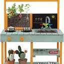Costzon Mud Kitchen, Wooden Kids Kitchen Playset with See-Through Planter Box, Blackboard, Stoves, Sink & Faucet, Cooking Accessories, Storage Shelves, Toddler Outdoor Play Kitchen for Boys Girls 3+