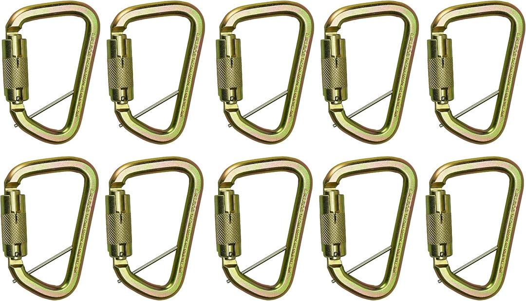 Fusion Climb Tacoma High Strength Auto-Lock Gold Steel Carabiner Clip 50kN for Heavy Duty, Construction, Roofing, Climbing, Camping, hammock UIAA