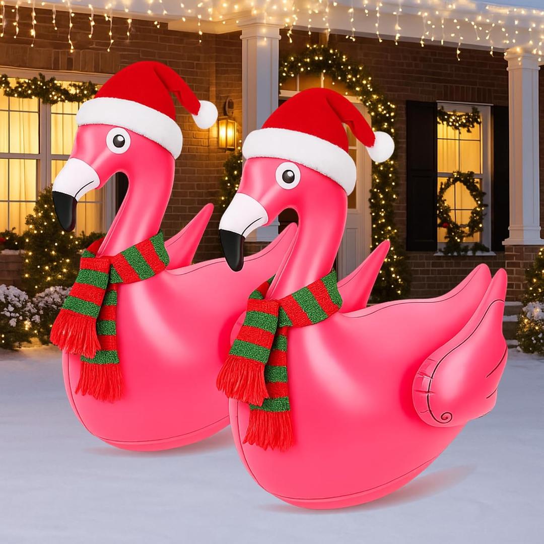 Lenwen 48" Christmas Inflatable Flamingo Outdoor Bird Yard Sign Art Pink Flamingo Yard Decorations Inflatable Lawn Art Ornaments for Outdoor Patio Backyard Porch Halloween Holiday Party(1 Pcs)
