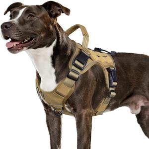 WINGOIN Tactical Dog Harness for Medium Dogs, Heavy Duty No Pull Dog Harness with Handle, Adjustable Reflective Military K9 Pet Vest for Pitbull, Female, Male, Walking, Training, Hunting, Khaki (M) (M: 30-50 lbs (Chest:24-28",Neck:17-19"), Khaqi)