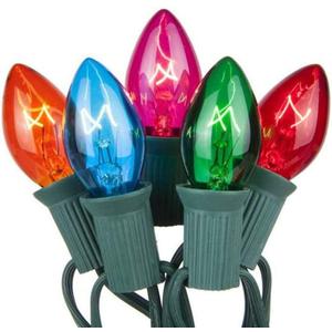 Romasaty C7 Christmas Lights Outdoor, 25Ft Vintage Christmas String Lights with 27 Multicolor Clear Bulbs, Hanging Christmas Decorations Lights for Xmas Tree Roofline House Garden Patio Yard-Green