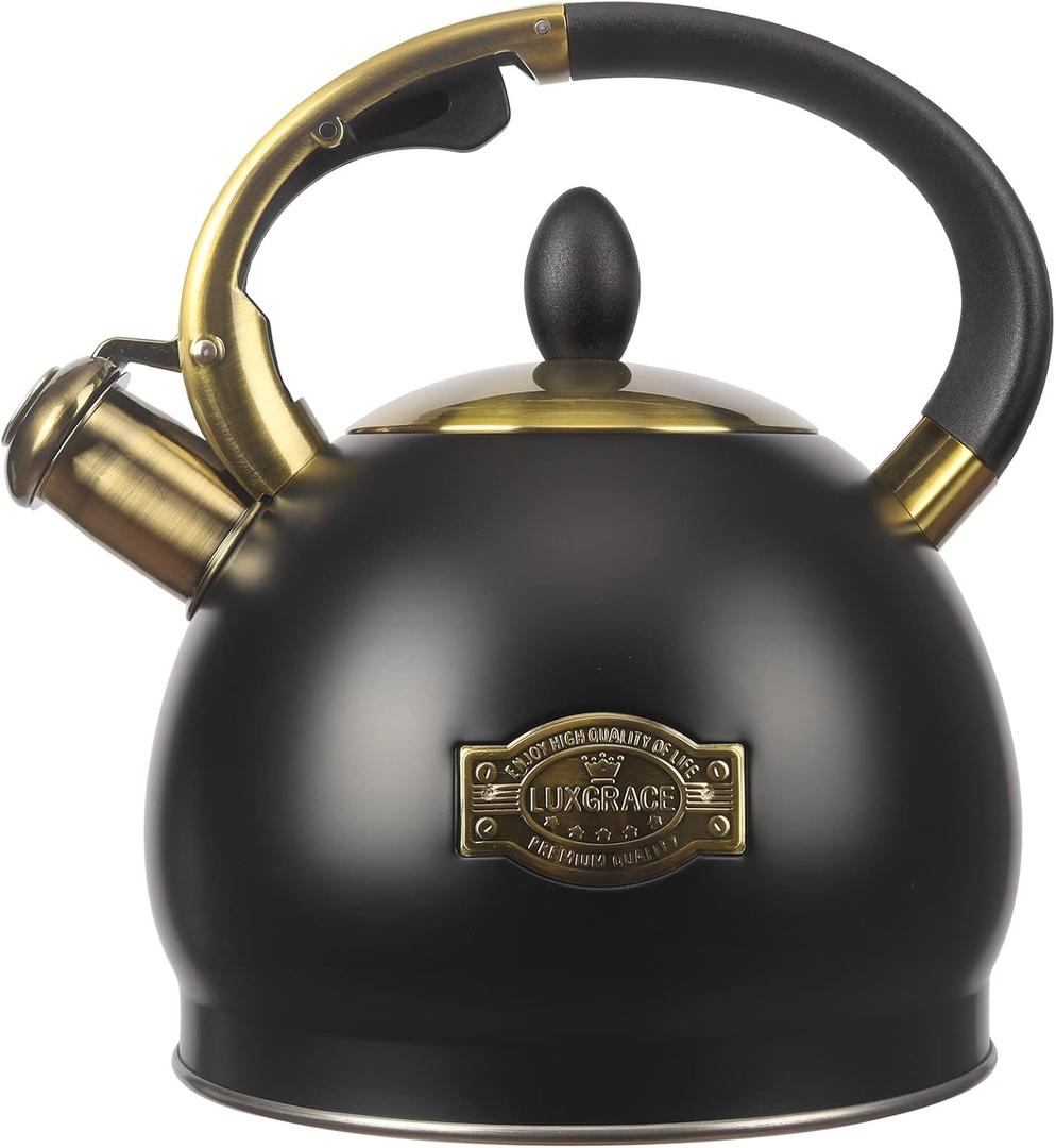3Quart Whistling Tea Kettle Classic Teapot Stainless Steel Teakettle with Cool Grip for Stovetop (Black)