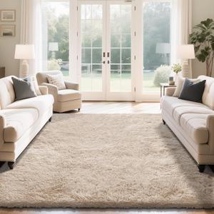 Fluffy Rug Shaggy Area Rug, Beige 8x10 Area Rugs for Living Room, Large Shag Area Rugs for Bedroom Kids Room Home Decor, Upgrade Anti-Skid Rectangular Fuzzy Rugs