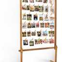Collage Picture Frame,Photo Display Board with Clips,Wood Pictures Photos Frames With Stand for Wedding Graduation Party Birthday Greeting Letter Postcards Christmas Cards Holder Organizer,53 inch, Standing