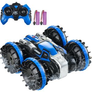VEVOR Amphibious 4WD Waterproof 2.4GHz RC Car Boat for Kids, 360 Rotating Stunt Car with 2 Batteries, All Terrain Water Beach Pool Toy for 6+ Year Old Boys Girls