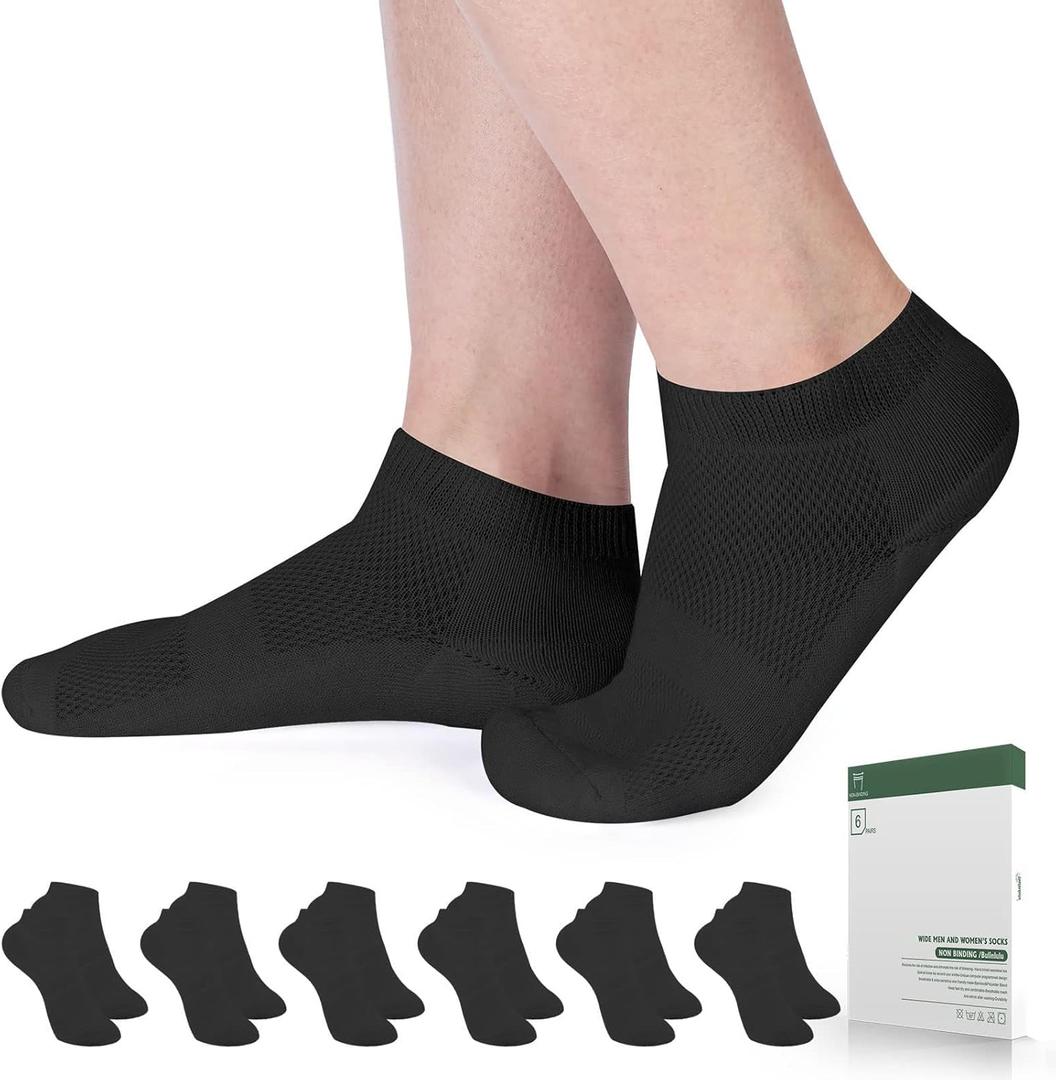 Bulinlulu Diabetic Socks for Women Men Size 7-9 9-11, 6 Pairs Bamboo Viscose Non Binding Diabetic Ankle Low Cut Socks (Medium, Black)