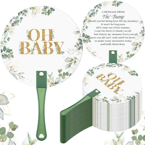 Burbell Baby Shower Hand Fans for Guests Baby Shower Plastic Paddle Fans Handheld Party Favors Cute Thank You Gifts for Girl Boy Gender Reval Party Supplies(Green Leaf)