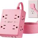 Pink Extension Cord 10Ft, Flat Plug Surge Protector Power Strip, 8 Outlets & 4 USB Ports (2 USB C), Cute Stuff Pink Room Decor, Home Office Kawaii Desk Accessories for Girls