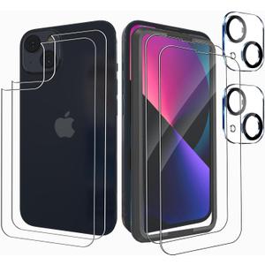 2 Front + 2 Back Screen Protector for iPhone 13 (6.1") +2 Camera Lens Protector, 9H Hardness Tempered Glass, With Installation Frame, Case friendly for iPhone 13 (Transparent)