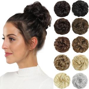 Rose bud Messy Bun Hair Pieces For Women Hair Bun Extension Updo Curly Messy Bun Scrunchie Dark Grey (2-6 #Dark Grey #171)