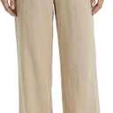 Cotton Linen Pants for Women Casual Wide Leg Trousers with Pockets | High Waist, Drawstring Elastic Waist, Palazzo Pants, Lightweight Lounge, Work Lounge Pant Beach Vacation size L
