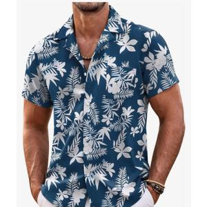 COOFANDY Mens Hawaiian Shirt Short Sleeve Floral Button Down Shirts Tropical Summer Beach Shirts Camp Collar Shirt Small
