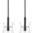 Emak 9 Inch Black Pendant Light, 2 Pack Large Pendant Lights Kitchen Island with Clear Glass Shade, Modern Farmhouse Hanging Light Fixture for Kitchen, Dining Room, Bathroom, PL130-BK-CG-2PK