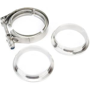 3 Inch V Band Clamp with Set of 3 CNC Stainless Steel Flanges Kit - 3in V-Band Clamp, Male And Female Flanges - Perfect for Turbo, Downpipes, Exhaust Systems