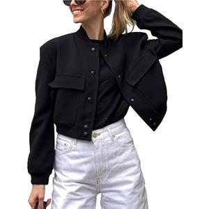 Womens Cropped Bomber Jacket Button Down Varsity Jackets Shackets with Pockets Size M