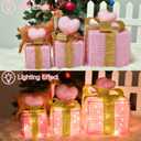 Pink Christmas Decor Light up Gift Boxes with Heart, Light up Xmas Boxes with Battery Operated for Wedding Christmas Valentine's Day Decorations Indoor and Outdoor (3 Pack) (Pink Heart)