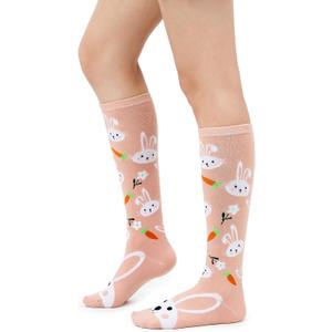American Trends Women's Knee High Socks, Novelty Holiday Printed Tall Tube Socks, Casual & Party Athletic Sports Stockings (1 Pack Carrot-rabbit)