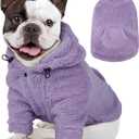 IDOMIK Fuzzy Dog Sweater with Adjustable Hood, Warm Fleece Dog Sweater Hoodie with Harness Hole & Pocket, Pullover Sweaters for Medium Dogs, Fuzzy Hooded Sweatshirt for Fall Winter Christmas,Purple,M