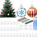 Sumind 24 Set Christmas Ball Ornament for Crafts Fillable DIY Kit with Paint Colors, Brushes & Mixing Tray 2.36 Inch Xmas Tree Decor for Holiday DIY Craft Family Art Projects Party Decoration (White)