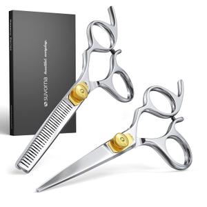 Hair Cutting Scissors and Thinning Shears Set - Professional Hair Scissors Set - Barber Supplies and Accessories - Made with 420C Japanese Stainless Steel and Extremely Razor Sharp Edge. (Silver Polished)